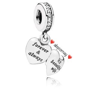 EUC Pandora 791524CZ My Beautiful Wife Family Dangle Charm w/ Clear Zirconia